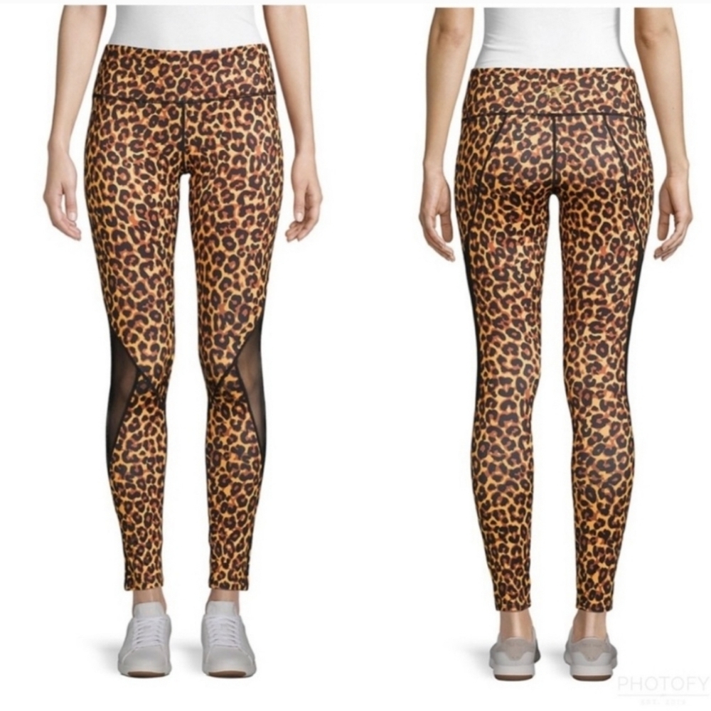 Roberto Cavalli Sport Mesh Cut-Out Leopard Leggings